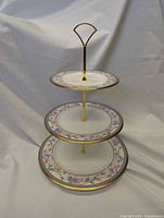 Full view of assembled three-tier Noritake Embassy Suite cake stand