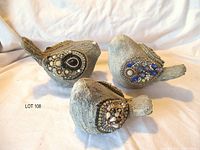 Three jeweled bird sculptures, full view
