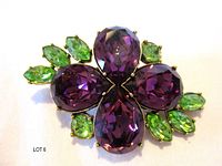 Front view showing purple and green rhinestones