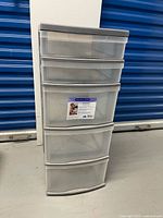 Front view of five-drawer tower