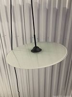 Full view of pendant showing glass disk and cord