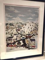 Full view of framed Robert Logrippo winter scene print