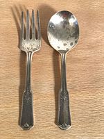 Front view of sterling silver baby fork and spoon