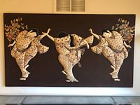 Front view of entire silkscreen textile artwork with three geisha