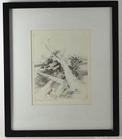 Full view of framed drawing in black frame