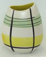 Front view showing shape, plaid decoration, color scheme