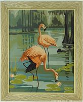 full view of framed flamingo paint-by-number