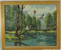 Full view of framed paint-by-number artwork