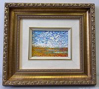 Full view of framed painting showing gold ornate frame and painting