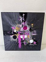 Front view of the 12" x 12" abstract oil painting showing composition and signature