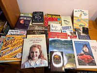 Overview of all books laid out on surface