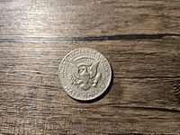 Reverse of 1972 Kennedy half dollar showing presidential seal and HALF DOLLAR legend