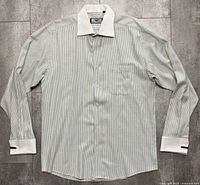 Front view of Giorgio Armani dress shirt with contrasting white collar and cuffs