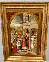 Front view of framed oil on board painting