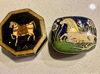 Both lacquer boxes side by side showing size, shape and artwork