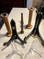 overview of all stands and spools on countertop