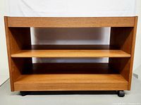 Front view showing two shelves and casters