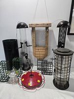 Group image of all feeders and squirrel baffle