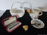 Group shot of all seven antique items