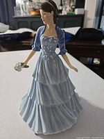 Front view of Royal Doulton Kathy figurine showing gown, bouquet and overall condition