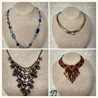 Collage showing four different vintage necklaces