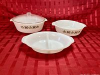 All three casseroles and lid displayed together