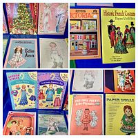 Collage overview showing majority of paper-doll books laid out