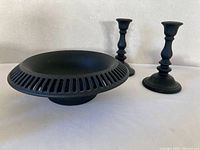 Bowl and two candlestick holders full view