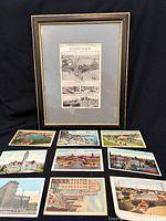 Overall lot: framed poster and nine postcards
