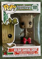 Front of boxed Funko Pop Holiday Dancing Groot #101 showing figure and graphics