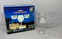 Retail box front and moose wine glass displayed