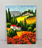 Full view of both ceramic tiles forming completed scene