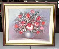 Framed Robert Cox floral oil painting, full view