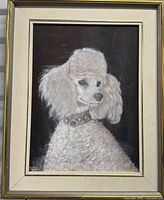 Full view of framed white poodle painting