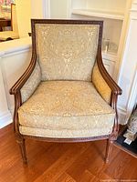 Front view of Ethan Allen Giselle armchair showing upholstery and frame detail