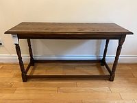 Full front view of oak console table