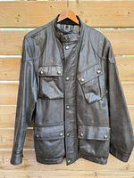 Front view of Belstaff Panther 1966 leather jacket showing pockets and overall condition