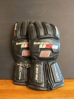 Front view of both gloves showing logos and padding