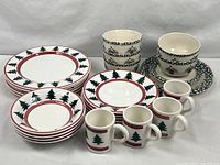 Overall grouping of both O Tannenbaum and Pinecone dinnerware pieces