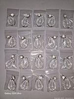 Front view of all 20 bagged crystal prism sets