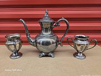 Full set: footed teapot, milk/creamer cup, sugar cup