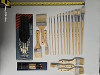 All brushes laid out with measuring tape for scale