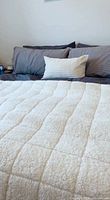 Sherpa weighted blanket spread on queen bed