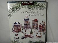 Front of original Kirkland Signature box showing Victorian village set