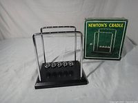 Newton's cradle and box front view