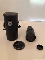 Lens, caps and case overview