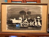 Front view of signed brush and ink painting in frame