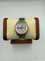 Front view of Omega Seamaster F300Hz watch on display cushion