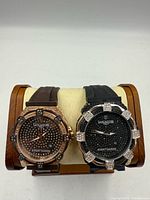 Front view of both Lancaster Avantgarde watches on stand