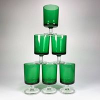 Six green Luminarc liqueur glasses stacked pyramid style